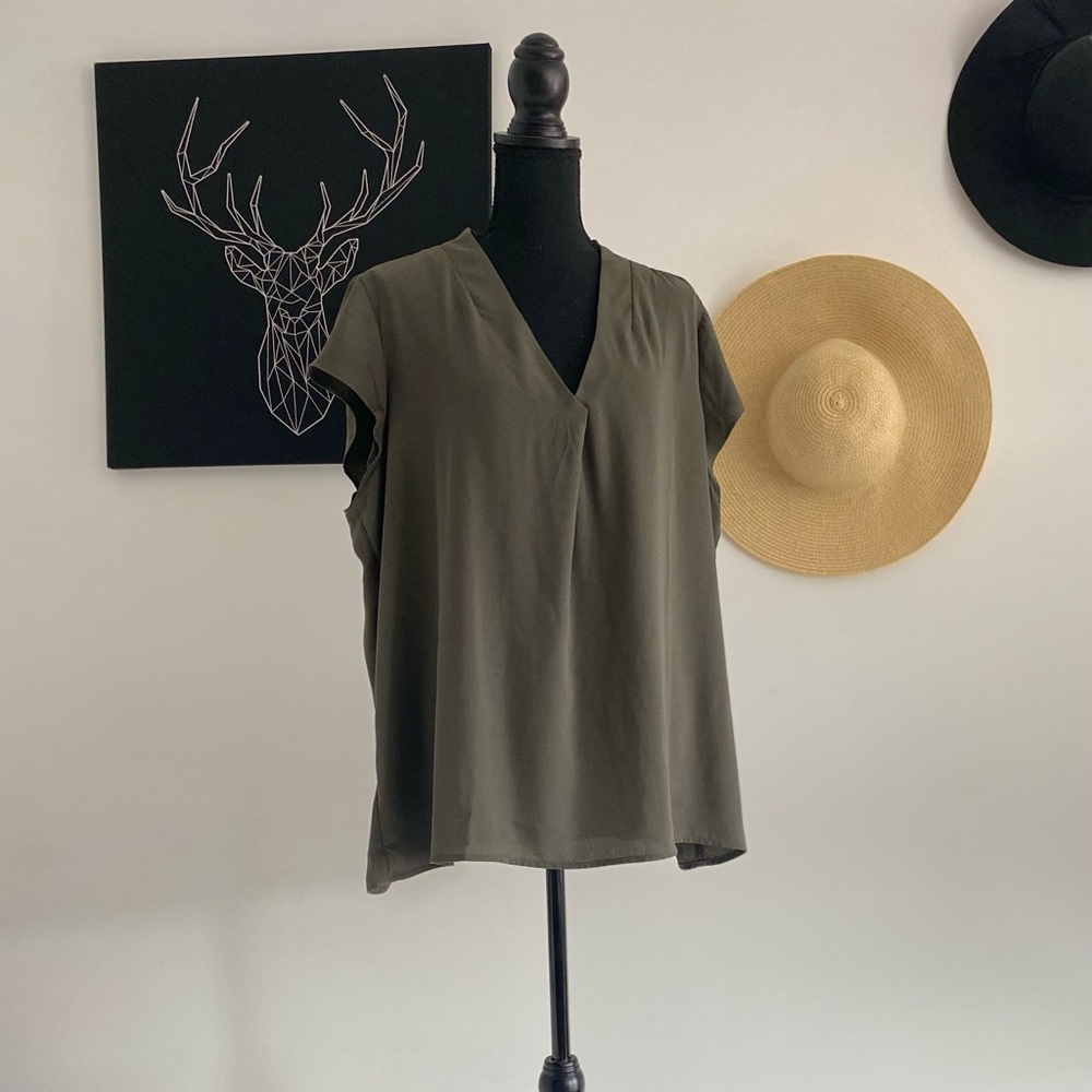 NWOT Olive V-Neck Woven Top